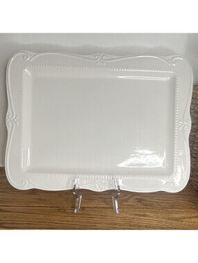 Southern Living Gallery Rectangular Ceramic Platter Glossy White Solid Printed